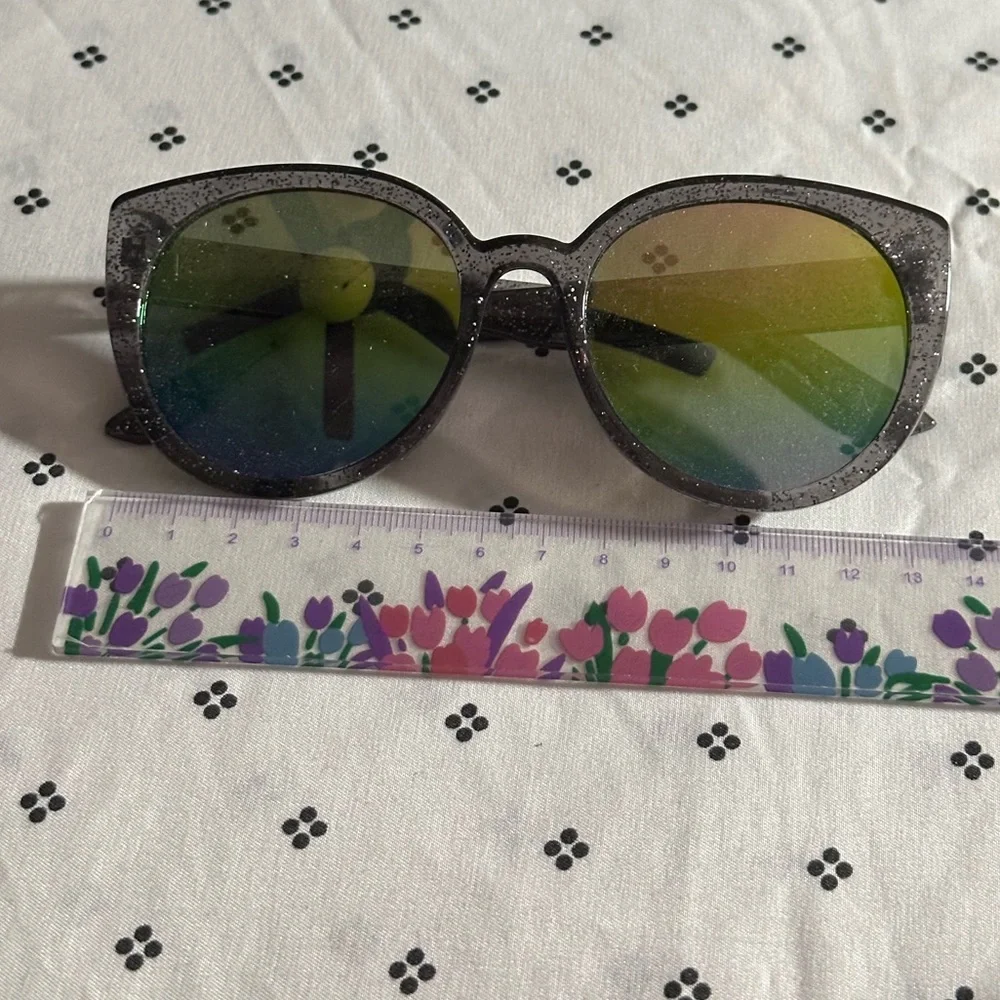 Glittery Black Sunglasses with Gradient Rainbow Lenses - Picture 2 of 4
